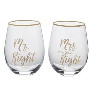 Mikasa Celebrations Mr. And Mrs. Always Right Stemless Wine Glasses Gift Set